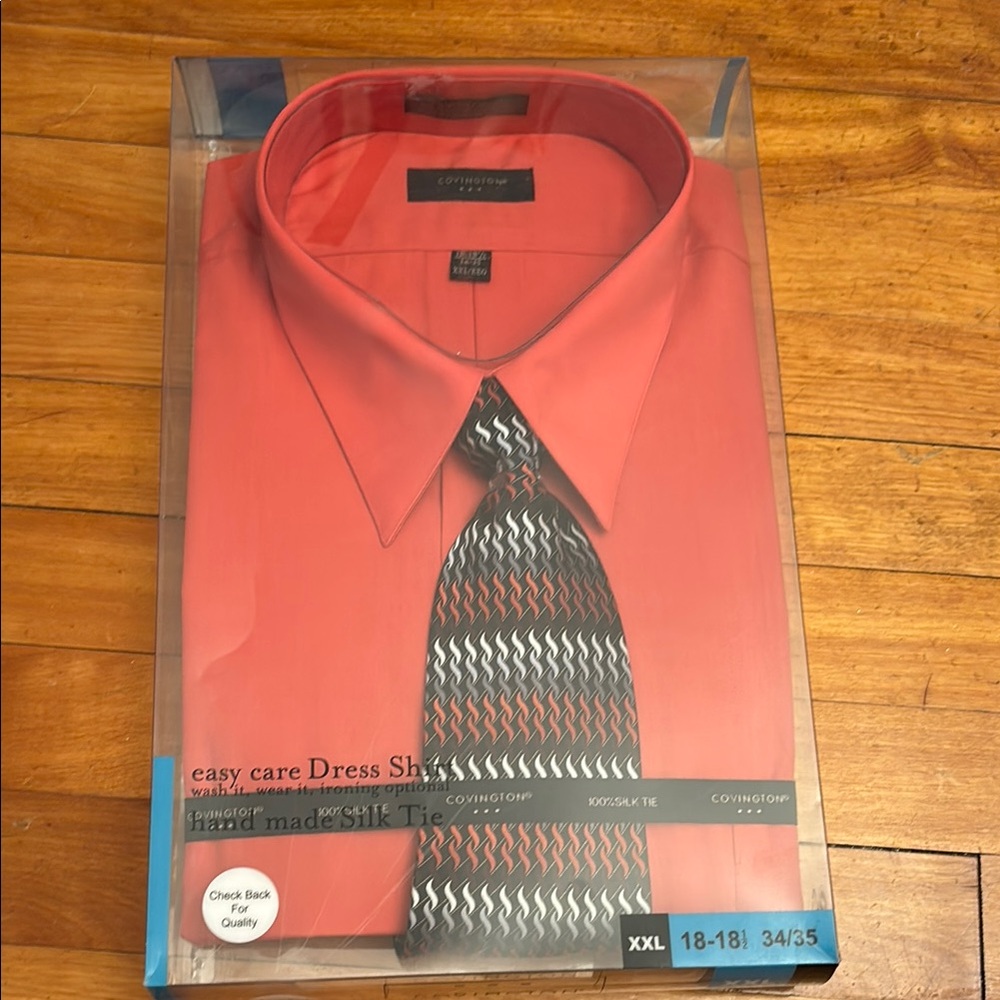 Covington Men's Coral Dress Shirt with Black and White Tie